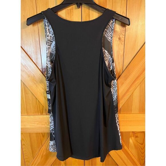 Milano Sz L Silky Tank Top Animal Print Belt Rope Mixed Media Material Stretch n - Picture 5 of 5